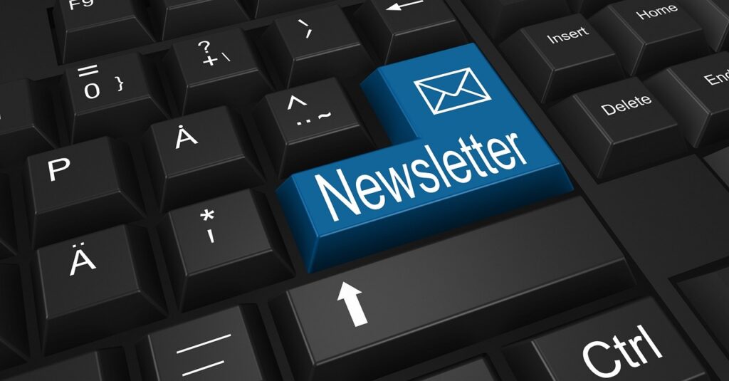 newsletter, keyboard, send